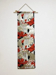 Handmade Tapestry from Vintage Japanese Obi – Red Flowers  LONG - Picture 1 of 18