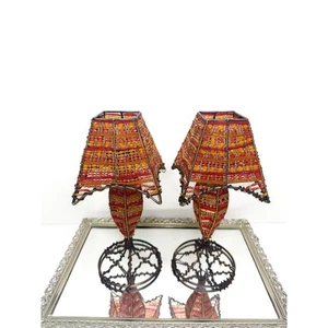 Vintage beaded tea light lamps , beaded candle holders , Red Orange beaded decor - Picture 1 of 7
