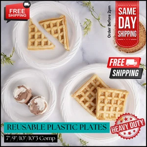White Plastic Plates Reusable Heavy Duty Disposable Party Catering Wedding Use - Picture 1 of 11