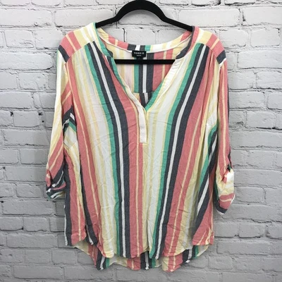 Torrid Top Womens 3X Pink Stripe Pullover V-Neck Casual Roll Tab Sleeve Harper - Image 1 of 4