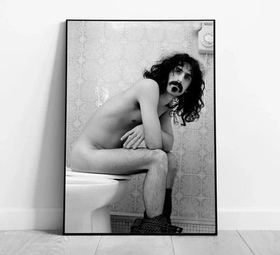 Frank Zappa in Toilet Poster, Black and White, Vintage Print, Bathroom Wall Art