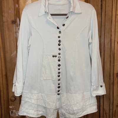 Неоновый Будда в моей жизни синий легкий с оборками туника на пуговицах маленький - Изображение 1 из 4