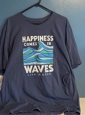 LIFE IS GOOD Men's Crusher T-Shirt Size 3XL “Happiness Comes In Waves” Blue - Image 1 of 4