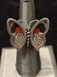 Peruvian 950 Silver Natural Butterfly Statement Ring Sz 7 - Picture 1 of 10