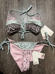 Agua Bendita Bikini Set Large Allegra Daybreak String Bandana Print NWT - Imagen 1 de 11