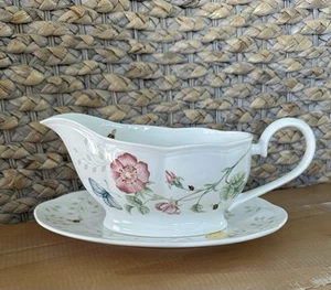 Lenox Butterfly Meadow Gravy Boat Bowl y placa base - Imagen 1 de 9