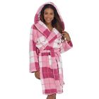 Women's Luxurious Fleece Robe Check Print Sherpa Pink Hooded Dressing Gown