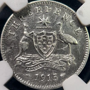 AUSTRALIA. 1915, 3 Pence, Silver - NGC XF - KGV, Key Date - Picture 1 of 6