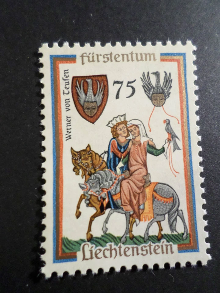 Liechtenstein 1963, sello 385 Werner, caballo de trovadores, nuevo**, sello MNH en estado bastante bueno Foto 1 de 1