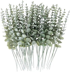 50Pcs Artificial Eucalyptus Stems Fake Eucalyptus Leaves Stems Real Touch Leaf B - Picture 1 of 7