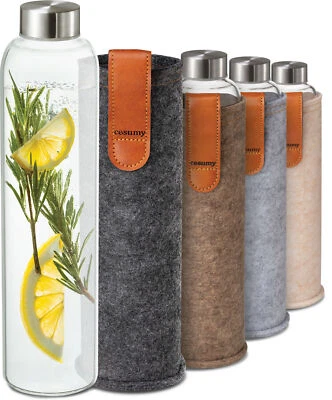 Anthrazit Cosumy Trinkflasche Glas 750 ml Glasflasche Mit Hülle Wasserflasche - Bild 1 von 4