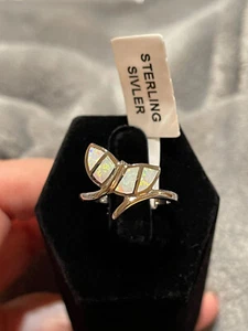 Anillo de plata de ley 925 con cola de ballena de ópalo creado en laboratorio blanco talla 6 - Imagen 1 de 11