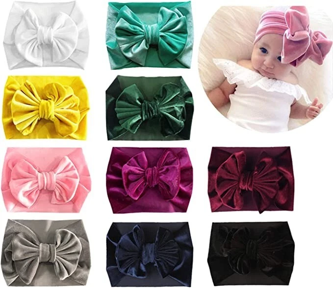 10 Pack Wide Velvet Knotted Elastic Stretchy Headbands Kids Toddler Newborn Baby - Image 1 of 4