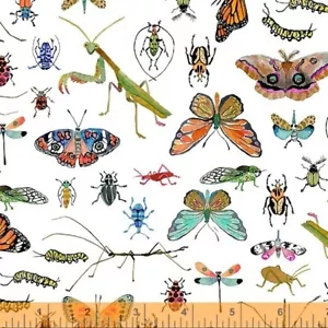 Fat Quarter Deep Forest Insects Butterflies on White 100% Cotton Quilting Fabric - Picture 1 of 1