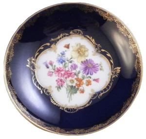 Antique 19thC Meissen Porcelain Cobalt Blue & Gold & Floral Saucer Porzellan - Picture 1 of 7