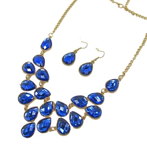 Juego de Collar y Pendientes Grande de Cristal Azul, con Cristales de Lágrima NUEVO - Imagen 1 de 7