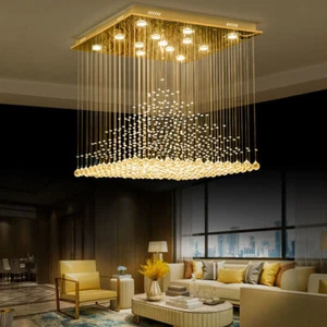 Square pendant light crystal chandelier villa staircase ceiling lamp dining room - Picture 1 of 20