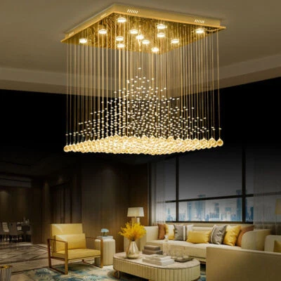 Square pendant light crystal chandelier villa staircase ceiling lamp dining room - Image 1 of 4