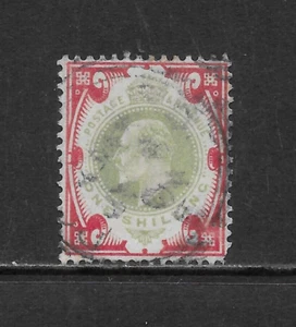 GREAT BRITAIN SCOTT 138 USED FINE- 1902 1sh CAR & DL GRN - EDWARD VII ISSUE (O) - Picture 1 of 2