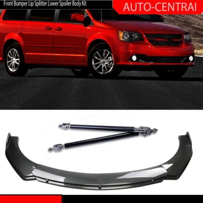 For Dodge Grand Caravan Carbon Fiber Style Front /Bumper Lip Spoiler Strut /Rods - Image 1 of 4
