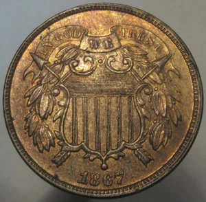 1867 Two Cent Piece BU a little light toning on the rev nice Coin - Picture 1 of 2