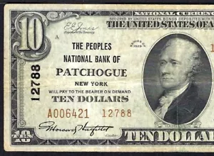 🇺🇸 NY 1929 10 TYPE-2 ♚♚ PATCHOGUE, NEW YORK ♚♚ PMG VERY FINE 30 SCARCE - Picture 1 of 3