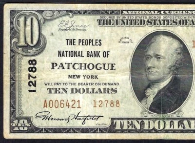 🇺🇸 NY 1929 10 TYPE-2   ♚♚ PATCHOGUE, NEW YORK ♚♚ PMG VERY FINE 30 SCARCE - Image 1 of 3