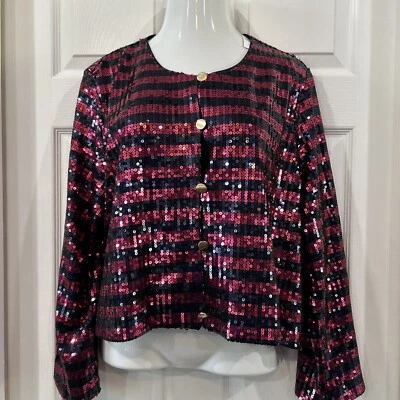 New York & Co. Pink & Navy Sequin Elegant Jacket Plus Size 18 Special Occasion - Image 1 of 4