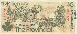 The Provincial $5 Lottery Ticket October 31,  1976 - Imagen 1 de 2