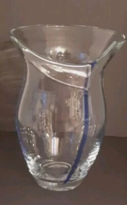 Gorgeous Designs Art Glass Vases, Blue Pin Stripe Split Rim 9" Vase - Picture 1 of 8
