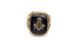 Vintage Gold Filled Black Onyx Masonic Ring Size 9.75