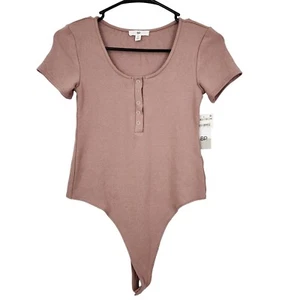 BP. Nordstrom Bodysuit Women's Extra Small Short Sleeve Button Front Thong Brown - Picture 1 of 6