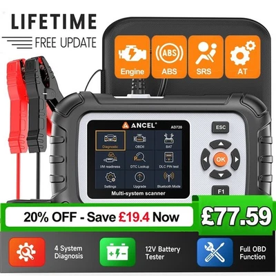 ANCEL AD720 OBD2 Scanner Diagnostic Tool ABS SRS Transmission Engine Code Reader