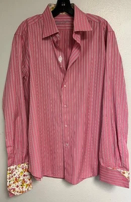 CAMISA HOMBRE ROBERT GRAHAM ALGODÓN PUÑO FRANCÉS ROSA/CORAL RAYAS 42/16,5 NUEVA SIN ETIQUETAS Foto 1 de 4
