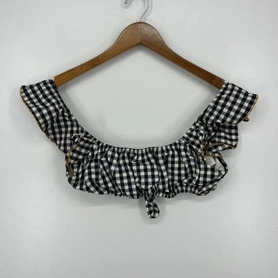Женский плавательный топ Madewell размер S черный клетчатый принт с оборками вторая волна ремень - Изображение 1 из 4