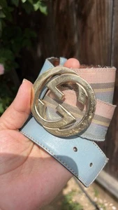 Authentic Gucci Multi Web Canvas Leather Gold Interlocking G Buckle Belt 90/36 - Picture 1 of 16