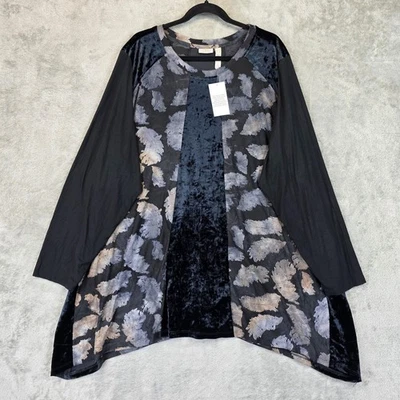 LOGO Lori Goldstein Shirt Womens 4X Black Velvet Mixed Media Tie Dye Tunic Top - Image 1 of 4