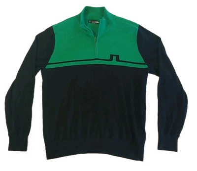 J. Lindeberg Theo Zipped Golf Sweater 60% Wool 40% Polyester Men's XXL Green/Blk - Image 1 of 4