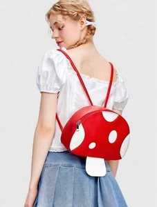 New SUPER MARIO BROTHERS Mini Backpack Red MUSHROOM Bag Purse Alice Wonderland - Picture 1 of 6