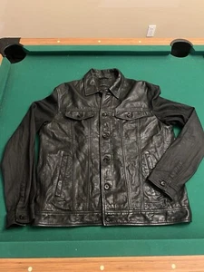 John Varvatos Leather Jacket Men Extra Large Black Brando Band Collar Moto - Picture 1 of 11