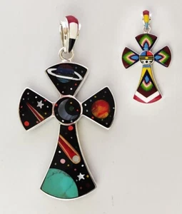 Reversible Multicolor Turquoise Mountain Celestial .925 Silver Medallion Pendant - Bild 1 von 3