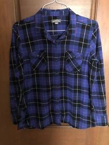Girl's Eddie Bauer Soft Cotton Flannel Purple Plaid XL Long Sleeve Button Shirt - Picture 1 of 4