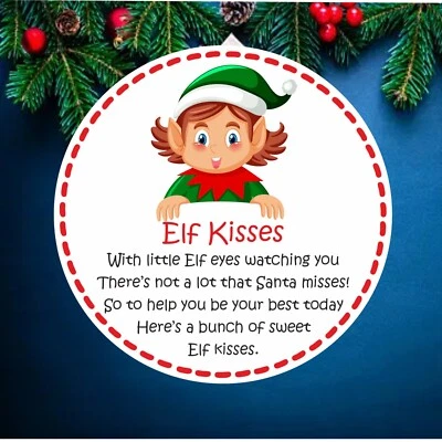 WEBSTICKERS LTD 33 Elf Kisses Christmas poem Stickers, Labels, Stocking filler, Christmas eve