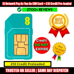 EE £10 Credit Pre-loaded Network Pay As You Go SIM Card - CREDIT DO NOT EXPIRE - Picture 1 of 9