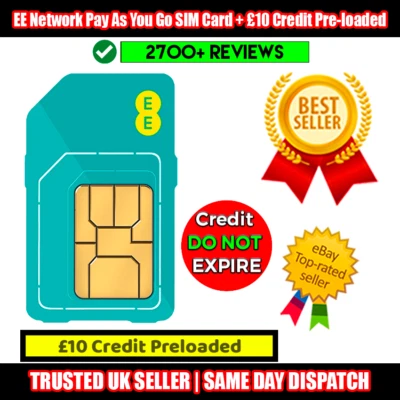 EE £10 Credit Pre-loaded Network Pay As You Go SIM Card - CREDIT DO NOT EXPIRE