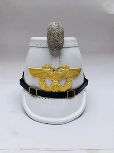 White Leather Prussian Shako Helmet for Officer Jagerbatallion Helmet Rustic - Foto 1 di 9