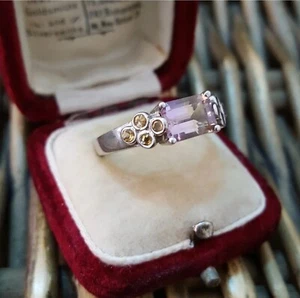 925 Sterling Silber Ring, natürlicher Ametrin, Amethyst und Citrin Größe S US 9 - Bild 1 von 9