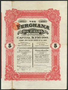 Russland: Ferghana Oil Fields Ltd., 5 Aktien zu je 1 £, 1912 - Bild 1 von 1