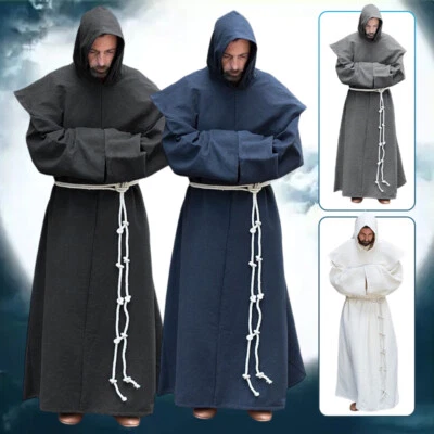 Men's Renaissance Medieval Priest Monk Long Robe Halloween Cosplay Costume Shawl - Image 1 of 4