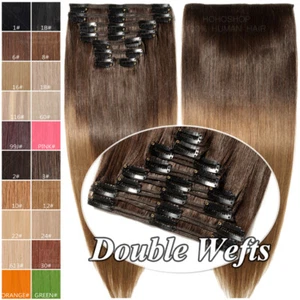 DOUBLE WEFTS Clip In Remy Human Hair Extensions Weave Wavy Full Head Ombre THICK - Picture 1 of 80